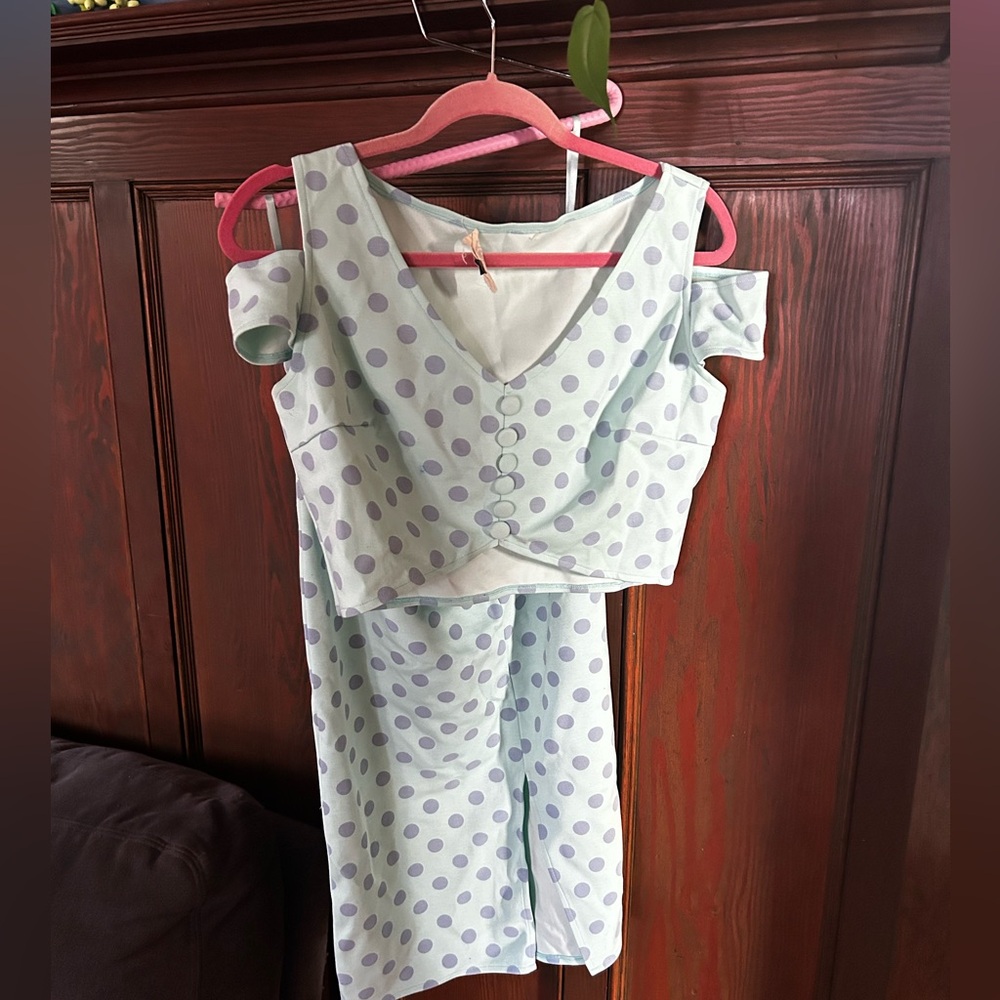 Tatyana Mint and Lavender Polka Dot Set